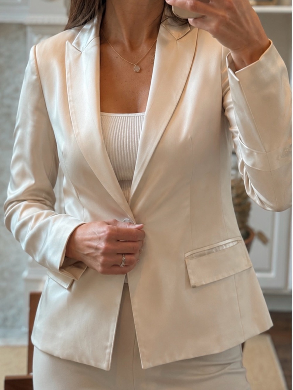 Bebe Ivory Satin Trim Blazer | Size 4 | Tailored One-Button Jacket